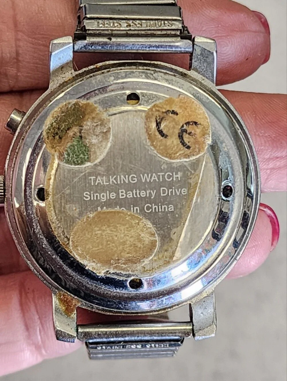 Vintage Silver Tone Talking Watch Easy Read Oversized Dial Low Vision Stretch Ba